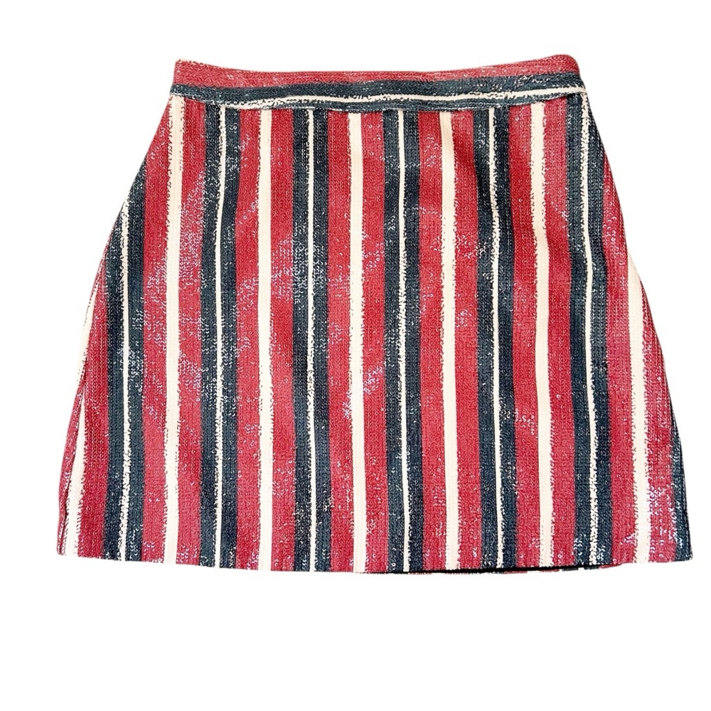 Zara Basic Sequins Red Cream & Blue Striped Mini Skirt Size small